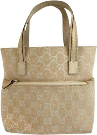 Gucci Pre-owned GG Canvas Leren Tote Bag - Dames - Vintage Shopper - Beige - ONE Size - Leer - Vintage
