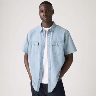 Levi's Short Sleeve Relaxed Fit Western Shirt - Mens - XL - Blue