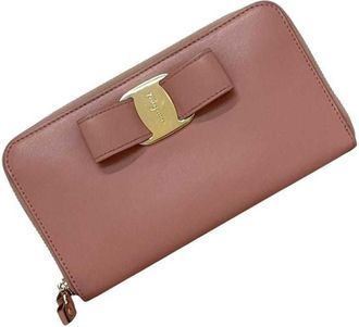 Ferragamo Pink Leather Long Wallet (Bi-Fold) (Pre-Owned)