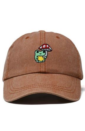Dalix Mushroom Frog Embroidered Hat in Washed Orange at Nordstrom