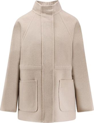 Fendi Light Jackets, female, Beige, XS, Wool Blend Coat with Removable Scarf