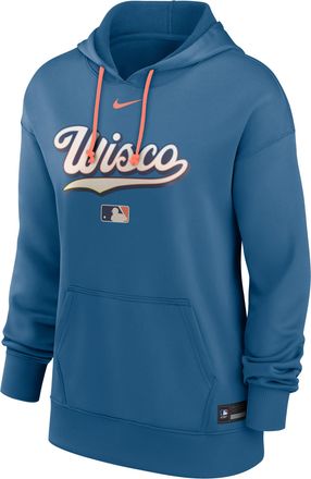 Nike Womens Milwaukee Brewers Authentic Collection City Connect Nike Therma MLB Pullover Hoodie in Blue | 22MN0HU6MZB-YQN