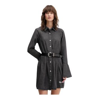 Karl Lagerfeld Kleedjes, Dames, Zwart, XS, Denim, Denim Jurk met Wijde Rok