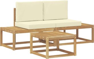 vidaXL Conjunto De Sof&aacute;s De Exterior 3 Uds. Blanco Y Crema Poli&eacute;ster Vidaxl