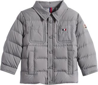 Moncler Kids Kaelen Down Puffer Shirt Jacket in Charcoal at Nordstrom, Size 18-24M