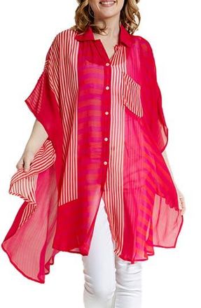 Saachi Sheer Oversize Stripe Cover-Up Shirt in Red at Nordstrom Rack