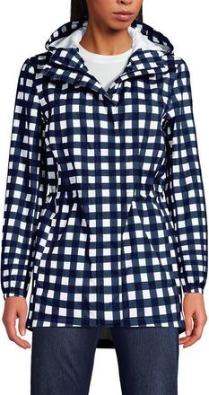 Lands End Squall Packable Waterproof Raincoat in Deep Sea Gingham at Nordstrom, Size Large P