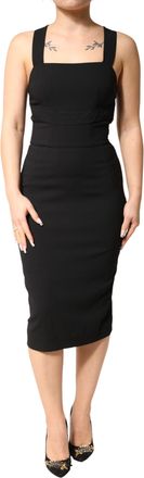 Dolce & Gabbana Black Square Neck Sleeveless Midi Womens Dress