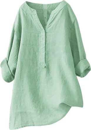 Generic Blouse Shirt Womens Summer Long Blouse Linen Blouse for Women Top Summer Dress Large Sizes Shirt Blouse Long Jumper V Neck Long Shirt Hawaiian Holiday