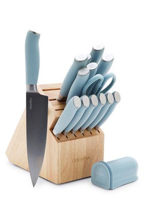 GreenPan 15-Piece Titanium Coated Knife Block Set in Light Blue at Nordstrom