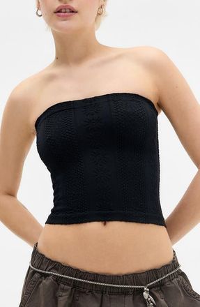 BDG Floral Knit Crop Bandeau Top in Black at Nordstrom, Size X-Large