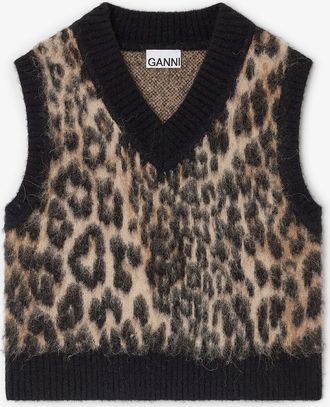 Ganni Mixed Leopard V-neck Vest