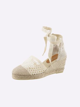 Heine Keilsandalette HEINE, Damen, Gr. 35, beige (ecru), Textil, Schuhe Keilsandalette