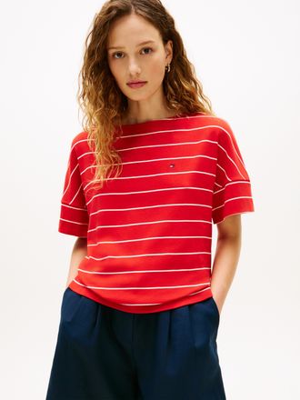 Tommy Hilfiger Kurzarmshirt TOMMY HILFIGER MDRN CODY SS SLV C-NK TEE, Damen, Gr. L (42/44), fine stp fireworks, calico, Single Jersey, Obermaterial: 100% Baumwolle, 