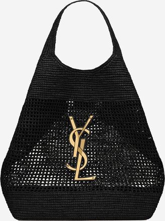 Saint Laurent Womens Tote Bag Icare Raffia Black