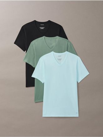 Calvin Klein Mens Cotton Stretch Blend 3-Pack Slim Fit V-Neck T-Shirt - Light/Pastel Blue - XL