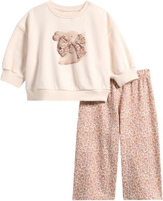 Next Kids Bunny Bow Appliqu&eacute; & Floral Pants Set in Cream at Nordstrom, Size 12-18M