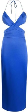 Alex Perry Kobaltblauwe Satijnen Cut-Out Midi Jurk - Dames - Casual kleedjes - Blauw - 2XS - Satijn - Kleedjes