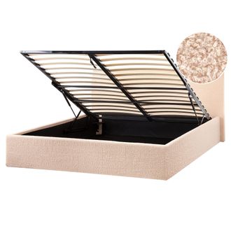 Beliani Beliani - Cama Tapizada De Boucl&eacute; 160 X 200 Cm Con Almacenaje Cabecero Elevable Beige Orbey