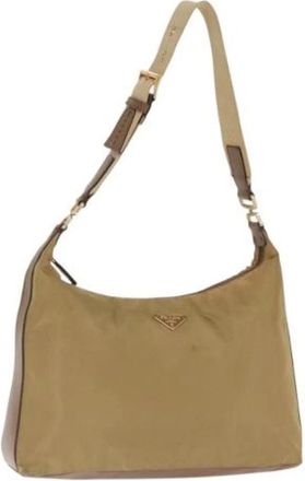 Prada Pre-owned Nylon Schoudertas - Dames - Vintage Schoudertas - Beige - ONE Size - Nylon - Vintage