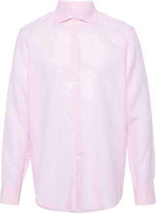 Canali spread-collar linen shirt - men - Linen/Flax - L - Pink