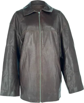 Nour Hammour Zip-Up Jacket in Brown Lambskin Leather