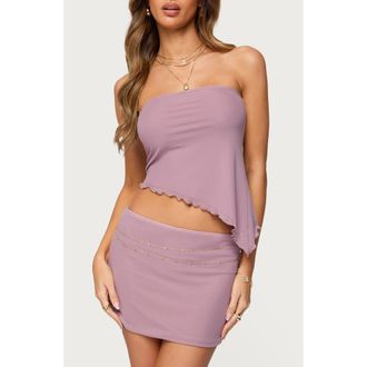 Edikted Vivi Strapless Asymmetric Mesh Top in Mauve at Nordstrom, Size X-Large