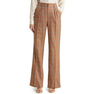 Paige Avedon Plaid Wide Leg Trousers in Bronze Dust Multi at Nordstrom, Size 0