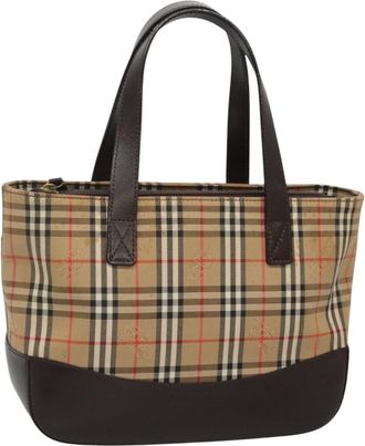 Burberry Nova Handbag Check Pattern Beige Canvas Bag (Pre-Owned)