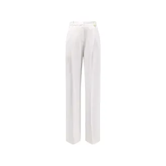 Elisabetta Franchi Wide Trousers, female, White, Size: L Lightweight Crepe Trousers with Logo Charm