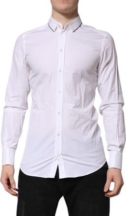 Dolce & Gabbana White Cotton GOLD Long Sleeves Formal Mens Shirt