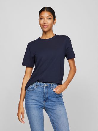 Vila Kurzarmshirt VILA VINORA S/S T-SHIRT - NOOS, Damen, Gr. XS, blau (navy blazer), Jersey, Obermaterial: 96% Baumwolle, 4% Elasthan, unifarben, regular f