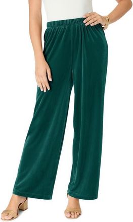 Roaman's Wide Leg Velour Pant in Emerald Green at Nordstrom, Size 44