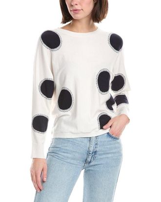 T Tahari Boatneck Whip Stitch Polka Dot Sweater