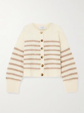 La Ligne Cardigan In Cashmere Spazzolato A Righe - Crema