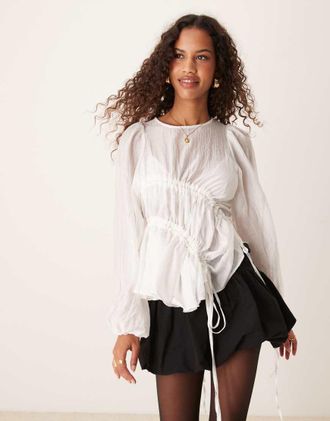 Ghospell oversized ruched top in white