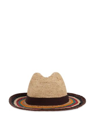 Paul Smith Beige Woven Stripes Fedora Hat