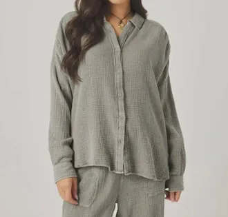 Splendid Ava Gauze Button Down Shirt In Eucalyptus