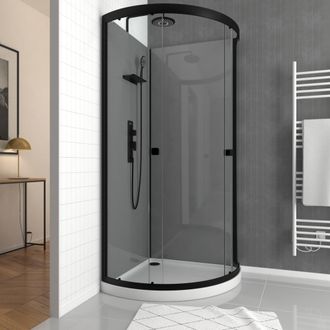Aurlane Cabina De Ducha 1/4 De C&iacute;rculo 90x90x215 Cm - Plato De Ducha Bajo - Fondo Gris Estructura Negra Mate