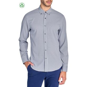 ConStruct Slim Fit Micro Plaid Recycled 4-Way Stretch Performance Long Sleeve Shirt in Black at Nordstrom, Size X-Large