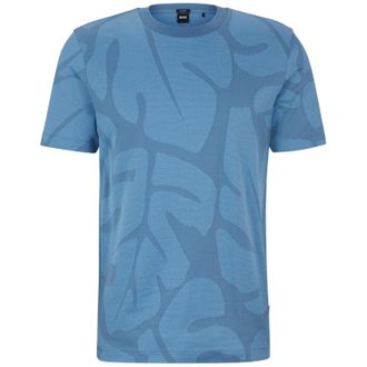 HUGO BOSS Heren Thompson Bladprint T-shirt (Lichtblauw)