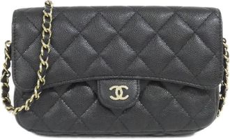 Chanel Black Grained Calfskin Phone Wallet (Pre-Owned)