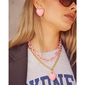 Emma Pills Hot Hearts Necklace in Candy Pink at Nordstrom, Size 19