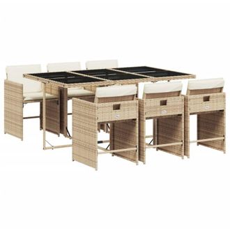 vidaXL Vidaxl - Set Comedor De Jard&iacute;n 7 Pzas Con Cojines Rat&aacute;n Sint&eacute;tico Beige