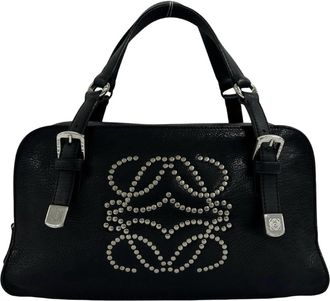 Loewe Black Leather Boston Bag Handbag Tote Bag (Pre-Owned)