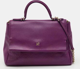 Carolina Herrera Purple Monogram Embossed Leather Minuetto Top Handle Bag