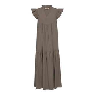 Mos Mosh Vestido Femenino con Detalles de Volantes - Dresses - Mujer - Marr&oacute;n - S