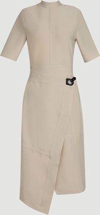 Karen Millen Womens Figure Form Bandage Asymmetric Knit Midi Dress - Beige - Size X-Small