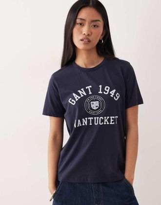 GANT 1949 Colleigate - T-shirt aderente blu navy scuro con logo