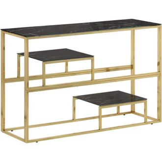 vidaXL Mesa Consola Acero Inoxidable Dorado Y Vidrio Templado Vidaxl